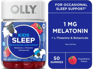 OLLY Kids Sleep Gummy Supplement, 0.5 Melatonin, L Theanine, Raspberry, 50 Count