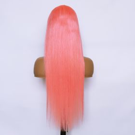 Human Hair 13x4 Front Lace Light Pink Straight Stripe Wig Headband (Option: 180density-26inch)