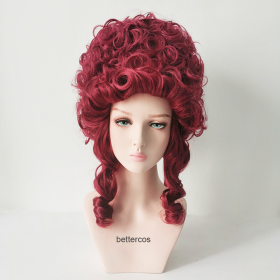 European French Aristocratic Makeup Ball Wig (Color: Wine Red)