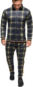 Men's 2 Pieces Tracksuits Jacket and Pants Casual Full Zip Running Jogging Athletic Plaid Sports Sweatsuits (size: S)