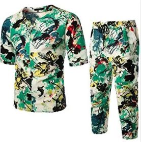 Floral Tracksuits for Men Casual Button Down Short Sleeve Hawaiian Shirts and Shorts Suits (size: L)