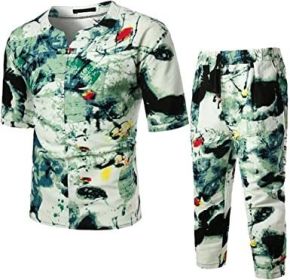 Floral Tracksuits for Men Casual Button Down Short Sleeve Hawaiian Shirts and Shorts Suits (size: M)