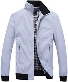 Men's Lightweight Casual Jackets Full-Zip Windbreakers Fashion Jackets Outerwear (Color: LIGHT GREY-M)