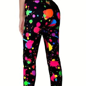 Throwing Print Butt-Lifting Sexy Yoga Pants, High Waist Slim Fit Mid-Stretch Fitness Workout Pants, Women's Activewear (Color: Multicolor)