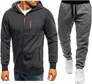 Mens 2 Piece Tracksuit Zipper Cardigan Hoodie Pants Sport Suit Running Jogging Athletic Casual Tracksuit Set (size: L)