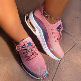 NewFashion Sneakers Mixed Color Ladies Flats Women Casual Vulcanized (Color: Pink)