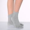 1pair Rainbow Color Non-slip Towel Bottom Yoga Socks, Cozy 5 Toes Split Knitted Calf Crew Socks, Women's Yoga Socks