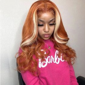 Ginger Body Wave Lace Front Wig 613 Blonde Colored (Option: 13x4 Headgear-30 Inch 150 Density)